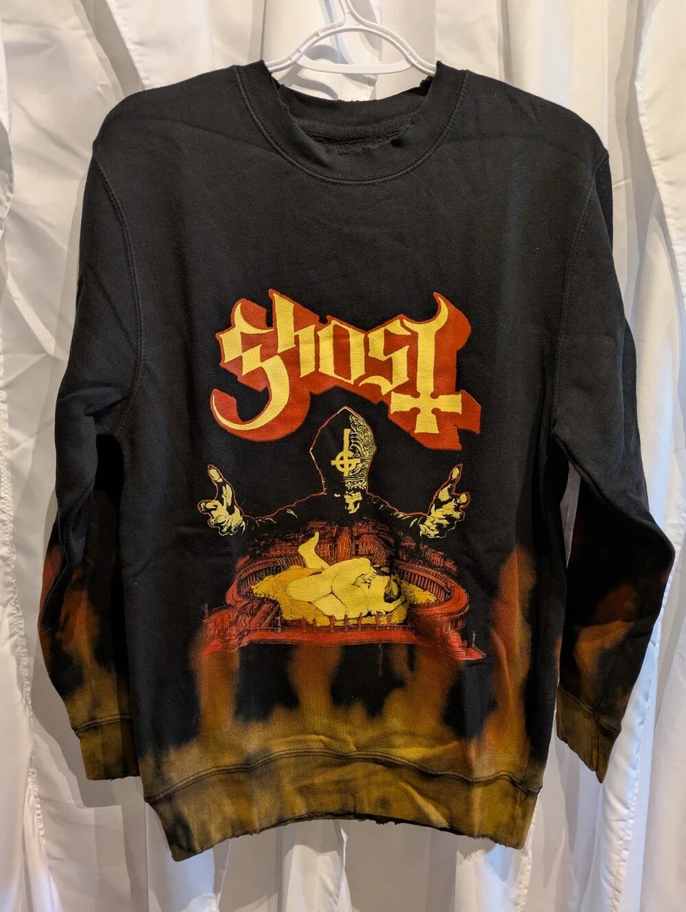 16 Ghost Official Infestissumam Flames Bleach Dip Dye Crewneck Sweatshirt - S